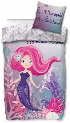 Havfrue sengetøj 140x200 cm - Be a mermaid - 2 i 1 design - 100% bomuld sengesæt 